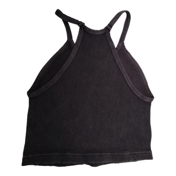 Free People Movement Happiness Runs Ribbed Crop Tank Top Size M/L WASHED BLACK - Picture 5 of 8